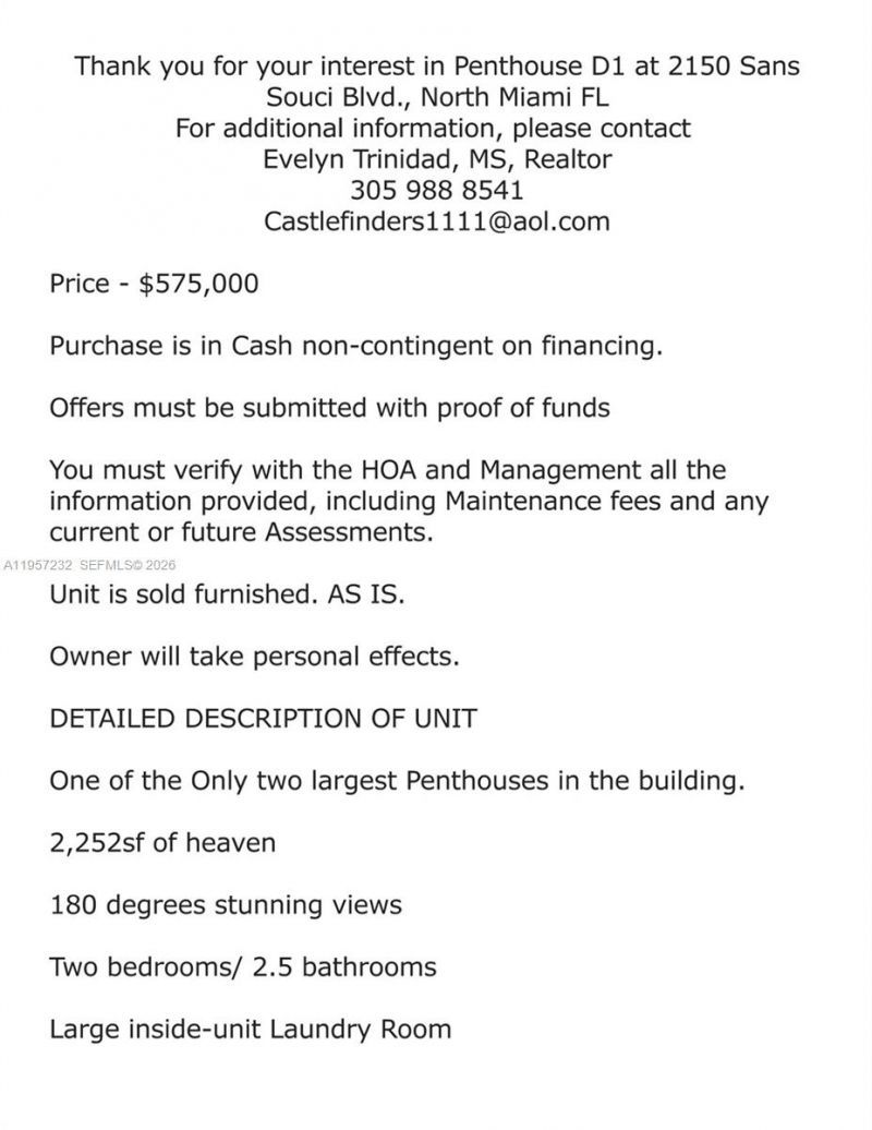 2150 Sans Souci Blvd, Unit D1, North Miami, FL 33181 Photo